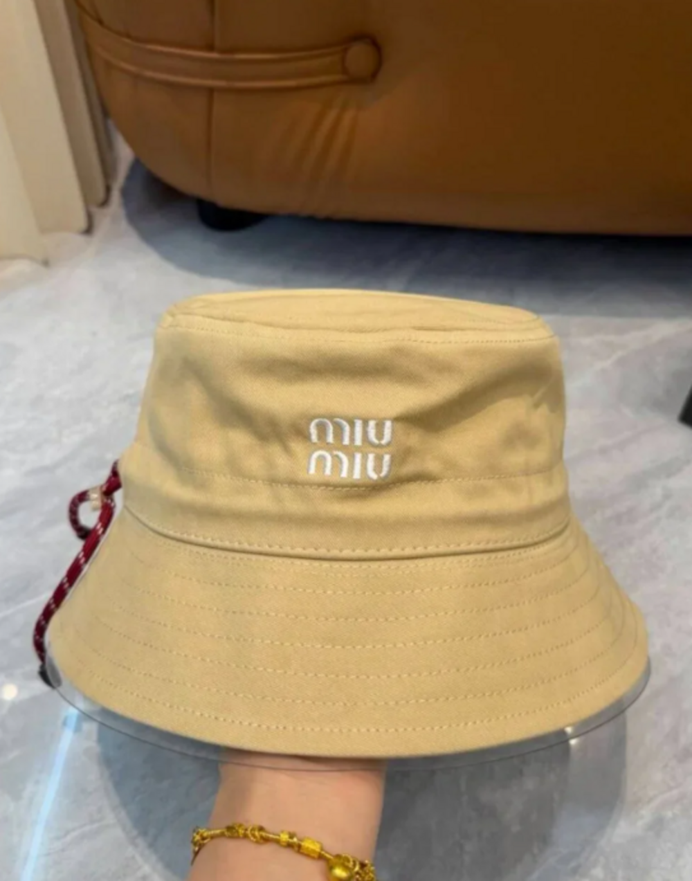 Miu Miu Beige Bucket Hat with Drawstring | Sun Hat - Picture 6 of 8